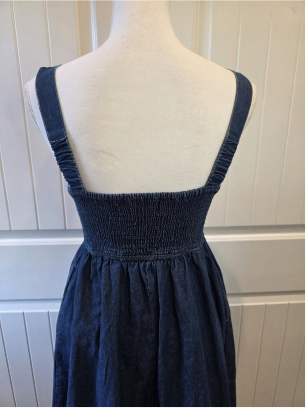 Lone Star Denim Midi Dress Sz XS 100% Cotton Western Prairie Pockets Hook & Eye - Picture 7 of 10